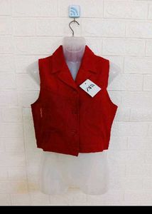 Chic Red Sleeveless Blazer Vest