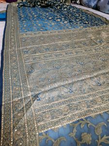 Stunning Teal Blue Embroidered Saree