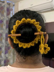 Crocheted Sunflower Hair Stick