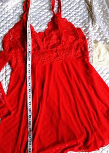 Lace Trimmed Red Babydoll Nigty with thong 👍