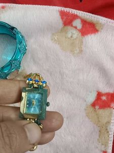 Vintage Teal Bangle &amp; Gold Watch Set