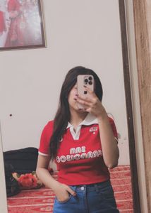 Red Graphic Print Collared T-Shirt