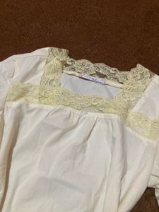 Cream Lace Trim Long Sleeve Top