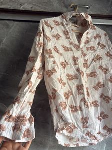 Cute Teddy Bear Print Button-Up Shirt
