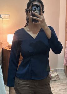 Stylish Navy Blue V-Neck Top