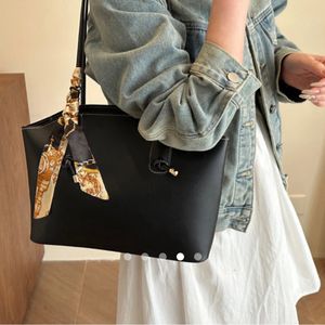 Chic Black Tote Bag with Scarf Accent