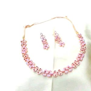 Pink Crystal Necklace and Earring Set