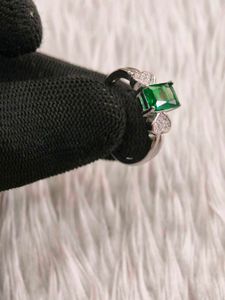 Emerald &amp; Diamond Heart Ring 925 silver