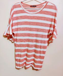 Peach &amp; White - Stripped Knitted Top