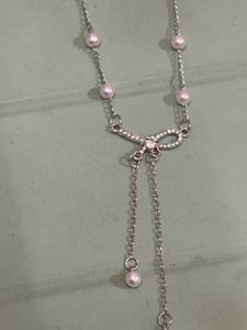 silver plated Elegant Pearl and Bow Necklace