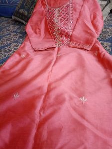 Silk Suit (kurti Pant Set With Cotton Dupatta)
