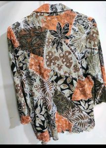 Boho Patchwork Leaf Print Button-Up Shirt