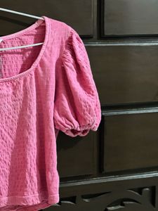 ONLY Women Pink Puff Sleeves Crop Top