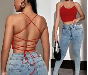 Red Lace-Up Crop Top