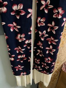 Navy Floral V-Neck Dress with Gold Buttons