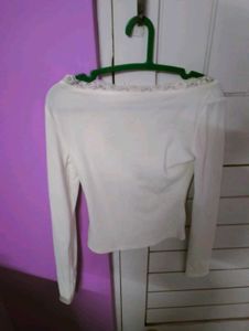 White Lace Trim Long Sleeve Top