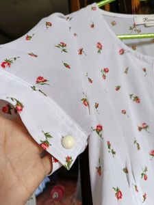 White Floral Button-Up Peplum Top