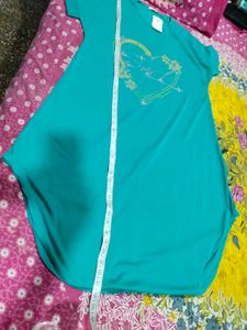 Cute Teal Heart Graphic Tee free size imported