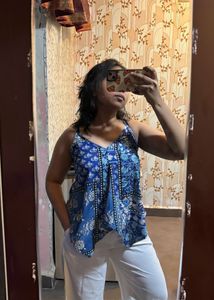 Boho Blue Floral Print Top