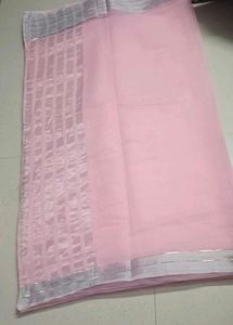 Baby Pink Saree with Silver Border