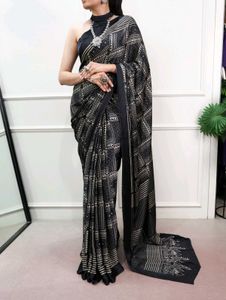 Black Satin Silk Saree