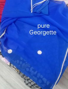 Royal Blue Pure Georgette Saree