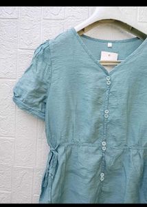 Blue V-Neck Peplum Top