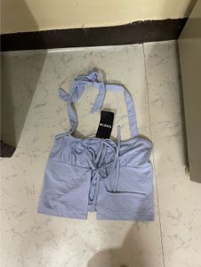 Light Blue Tie-Front Crop Top