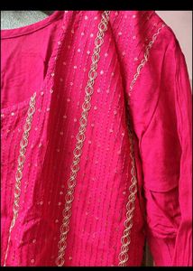 Vibrant Pink Kurta with White Embellishments