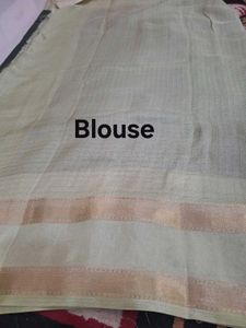 elegant green saree with gold checks &amp; border