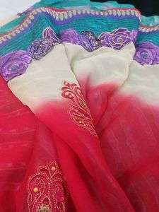 Embroidered multicolour Saree