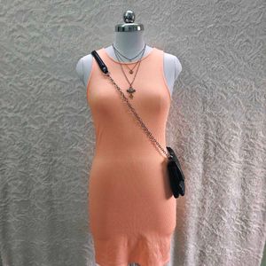 H&M Ribbed Sleeveless Orange Mini Dress