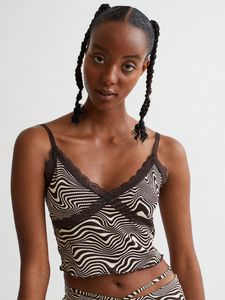 Zebra Print Lace Trim Cami Top