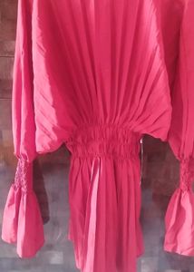 Chic Pleated Red V-Neck dress (New)