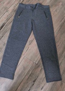 Grey Casual Pants with Zipper Pockets