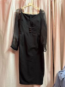 Elegant Black Dress with Sheer Sleeves