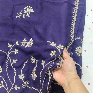 Elegant Embroidered Purple Saree