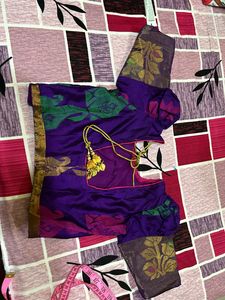 Violet &amp; Gold Colour Festive Ware Half-Saree