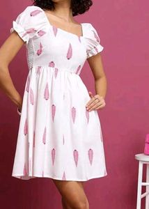 White &amp; Pink Leaf Print Dress