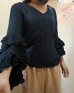 Navy Blue Ruffled Sleeve Top