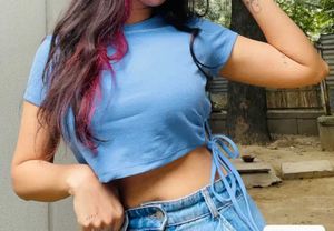 Blue Cropped Tie-Side T-Shirt
