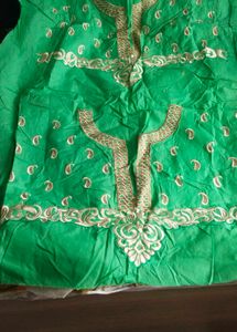 Elegant Green Embroidered neck work pc