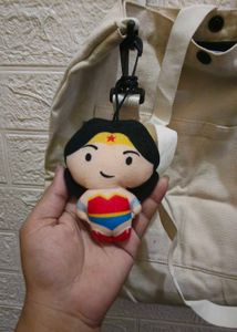 Cream Canvas Tote Bag with Wonder Woman Charm