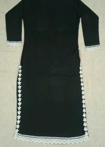 Elegant Black Kurta Set with White Lace