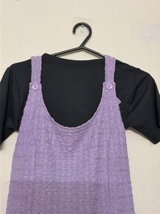 Lavender Textured Pinafore Dress with Black Top