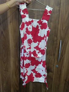 Red and White Floral Print Dress