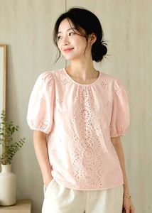 Pink Eyelet Puff Sleeve Top Size-38