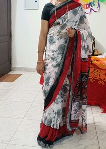 Red And Black Beautiful Saree With Blouse