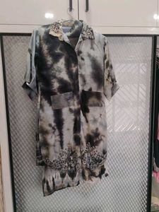 Unique Tie-Dye Shirt Dress with Embellishments