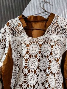 Elegant Brown Kurta with Crochet